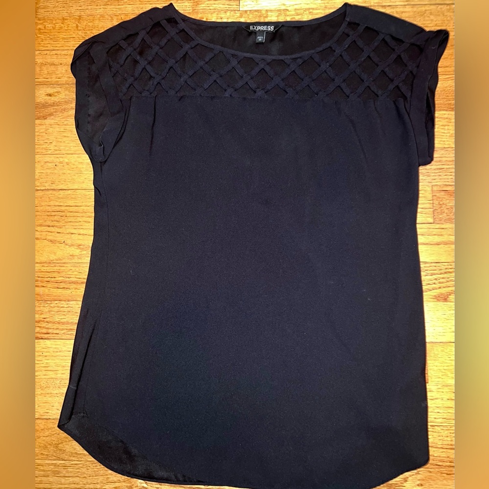 Express Sleeveless Black Blouse with Crisscross Detail on the Front-Size Medium